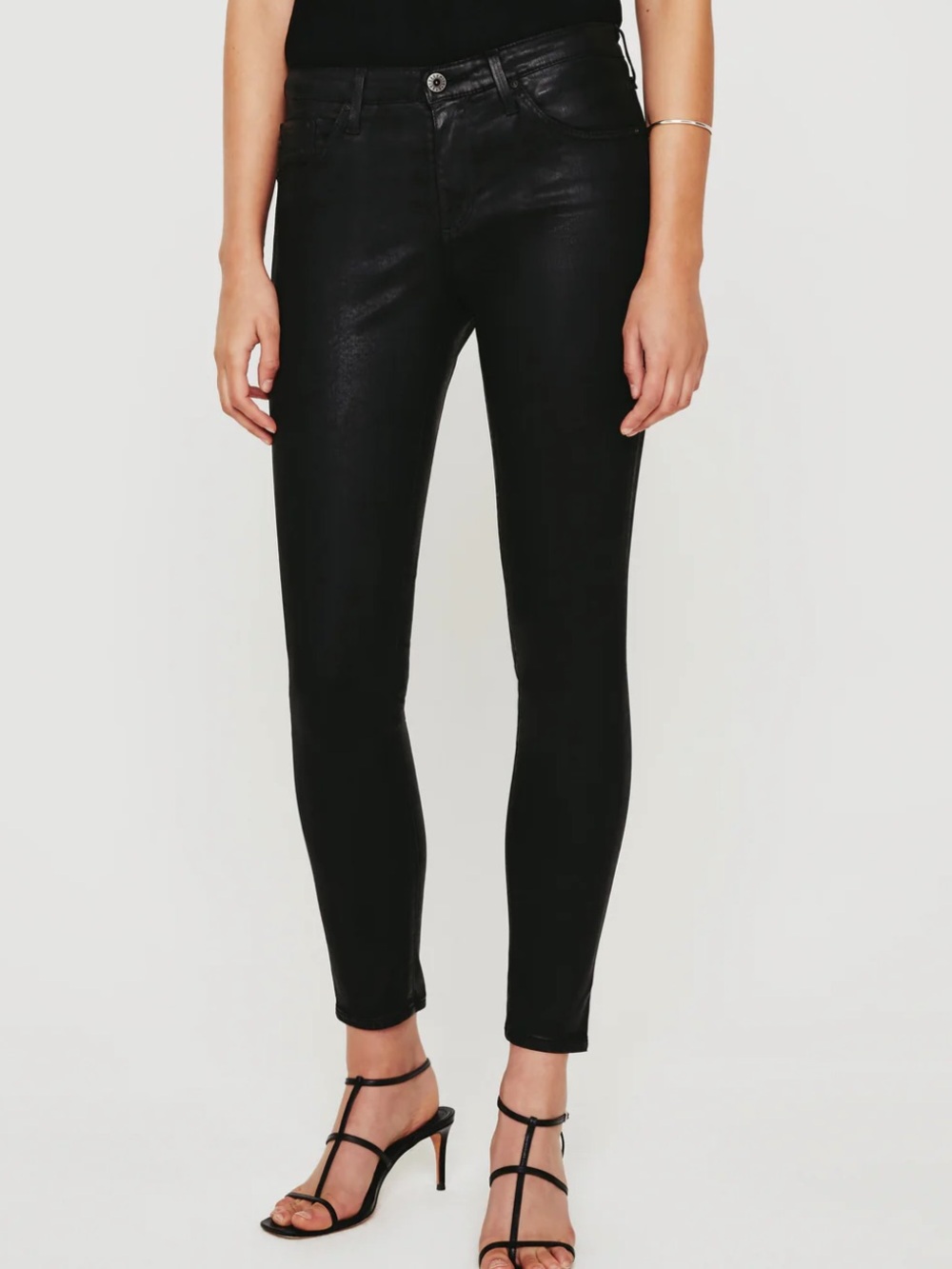AG Jeans Legging Skinny Ankle Jeans in Black Leatherette Size 26